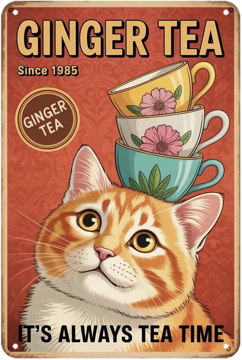 Cute Cat Ginger Tea Tin Sign F - Ginger Tea ulasan dan harga